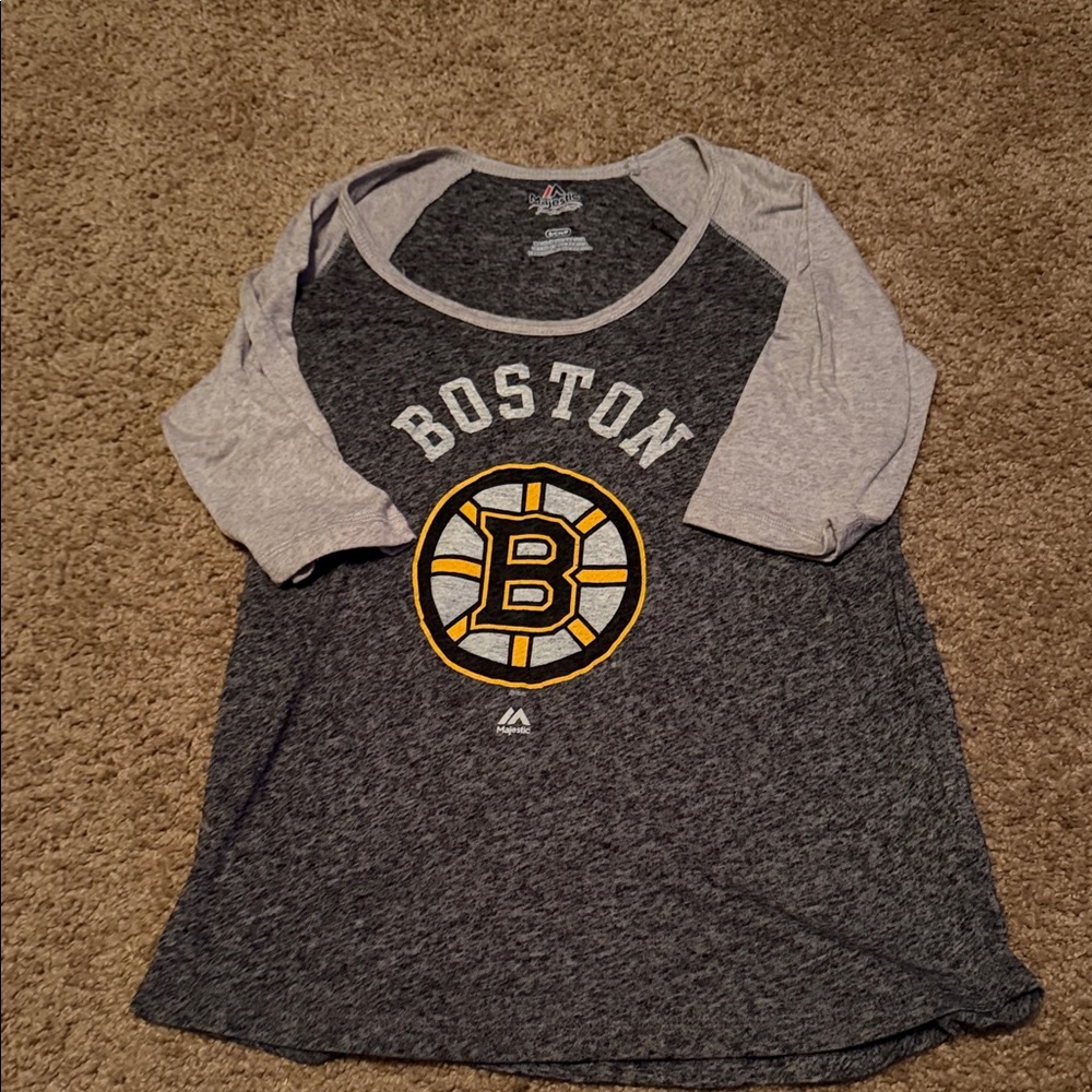 Majestic Boston Bruins Long Sleeve Tee - Gray and Black